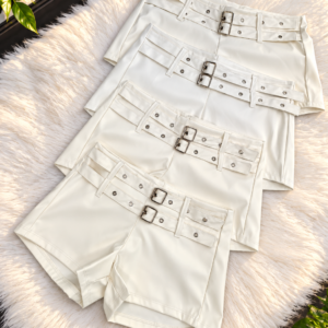 Shorts Engomado con Doble Cinturón Blanco, Talle: 1, 2, 3, 4