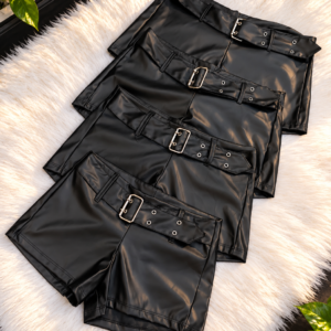 Shorts Engomado Con Cinturón Negro, Talle: 1, 2, 3, 4